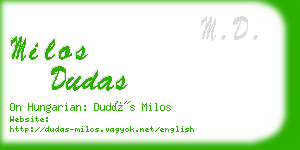 milos dudas business card